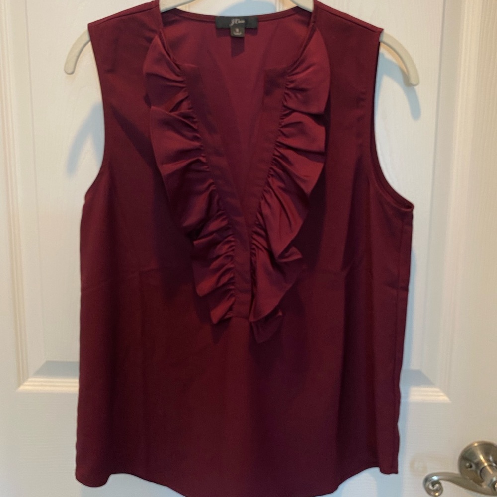 J Crew Ruffle Front Top in Satin Crepe